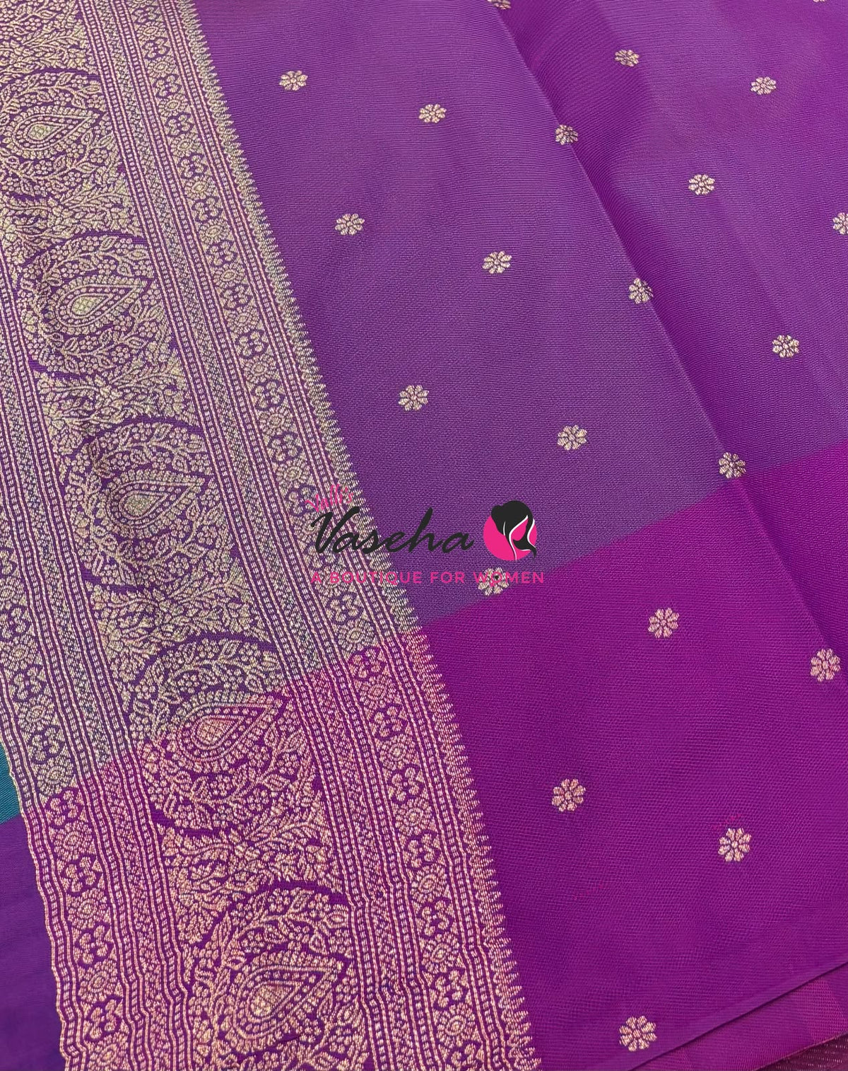 Semi Soft Silk -  Peacock Blue With Purple Combo - VVSSS039