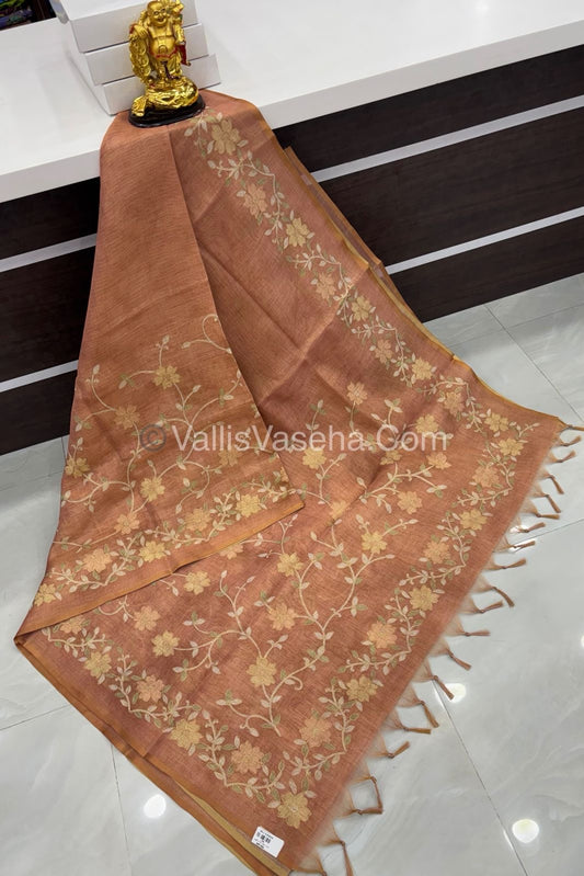 Tissue Linen Saree - light Orange Shade - VVTLS001