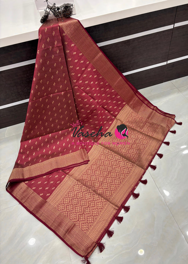 Semi Tussar Silk - Grand Pallu  - Maroon Shade - VVSTS021