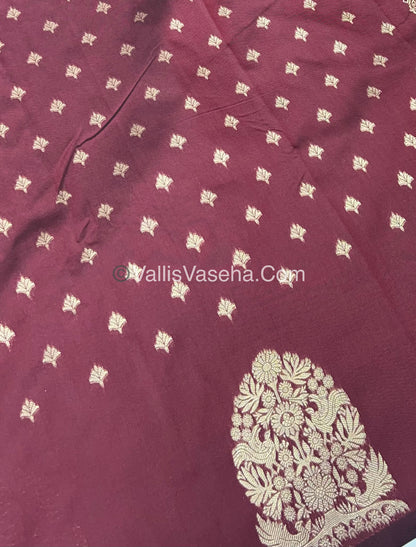 Semi Soft Silk - Tree With Double Birds Butta Border - Maroon Shade -VVSSS011