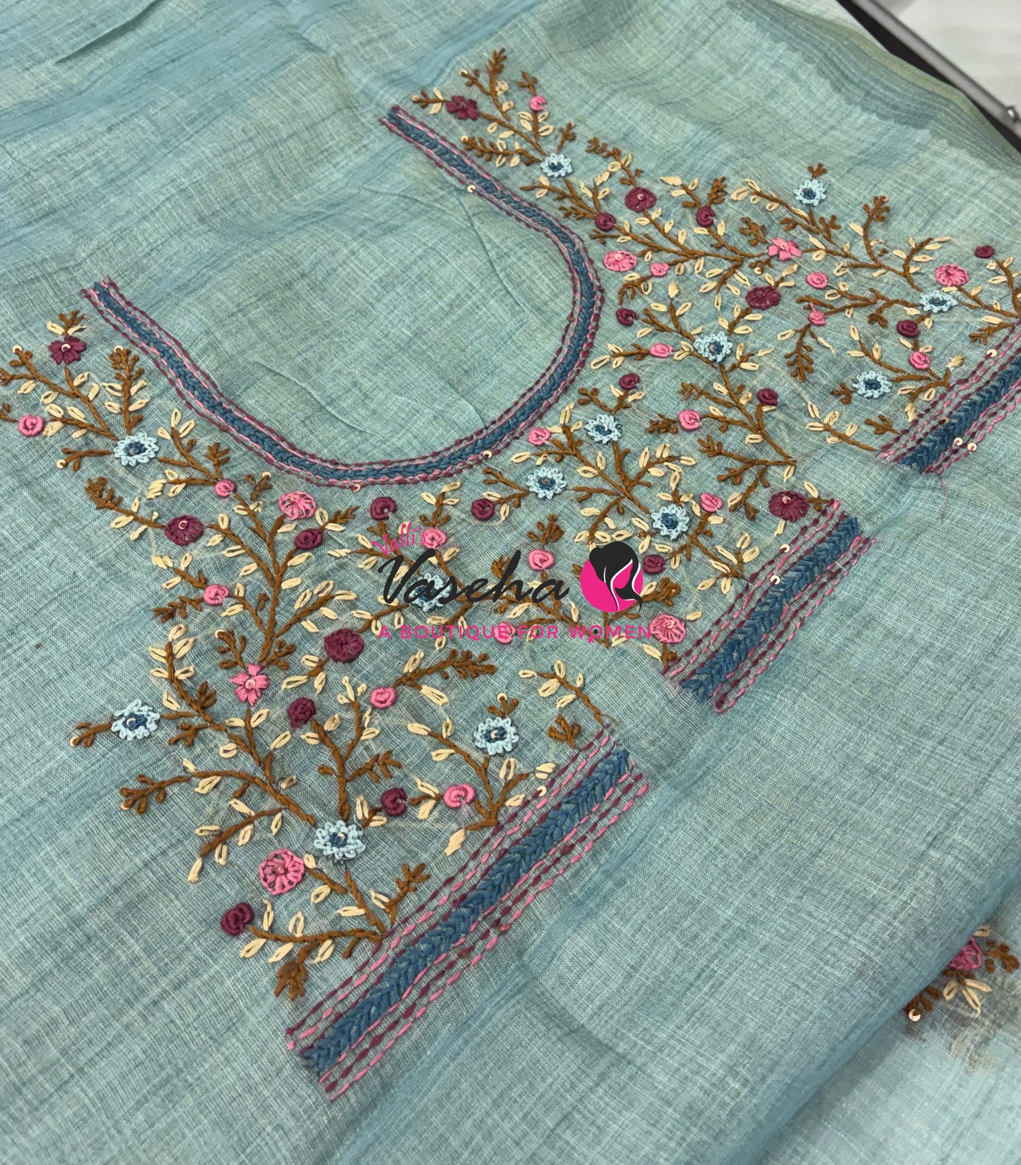 French Knot - Linen Tissue Saree  - Heavy Work Blouse - VVLFN020