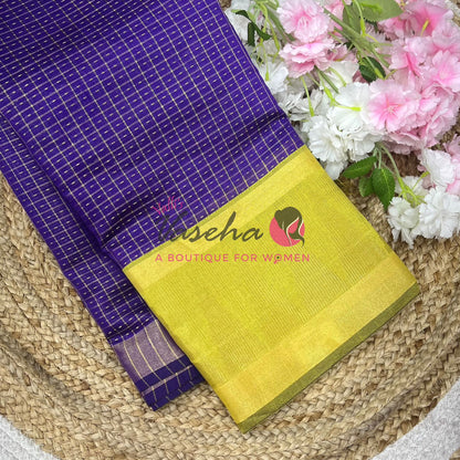Semi Raw Silk - Lakshadeepam Design - Violet With Lemon Green Shade - VVRS008