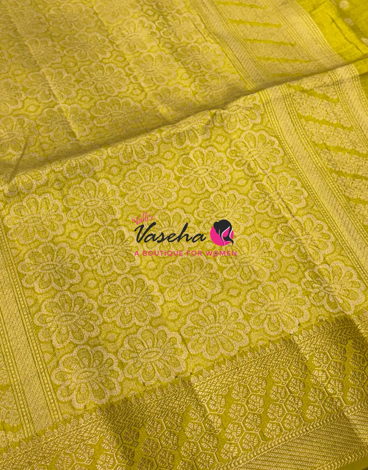 Semi Tussar Silk - Grand Pallu  - Lemon Green  Shade - VVSTS071