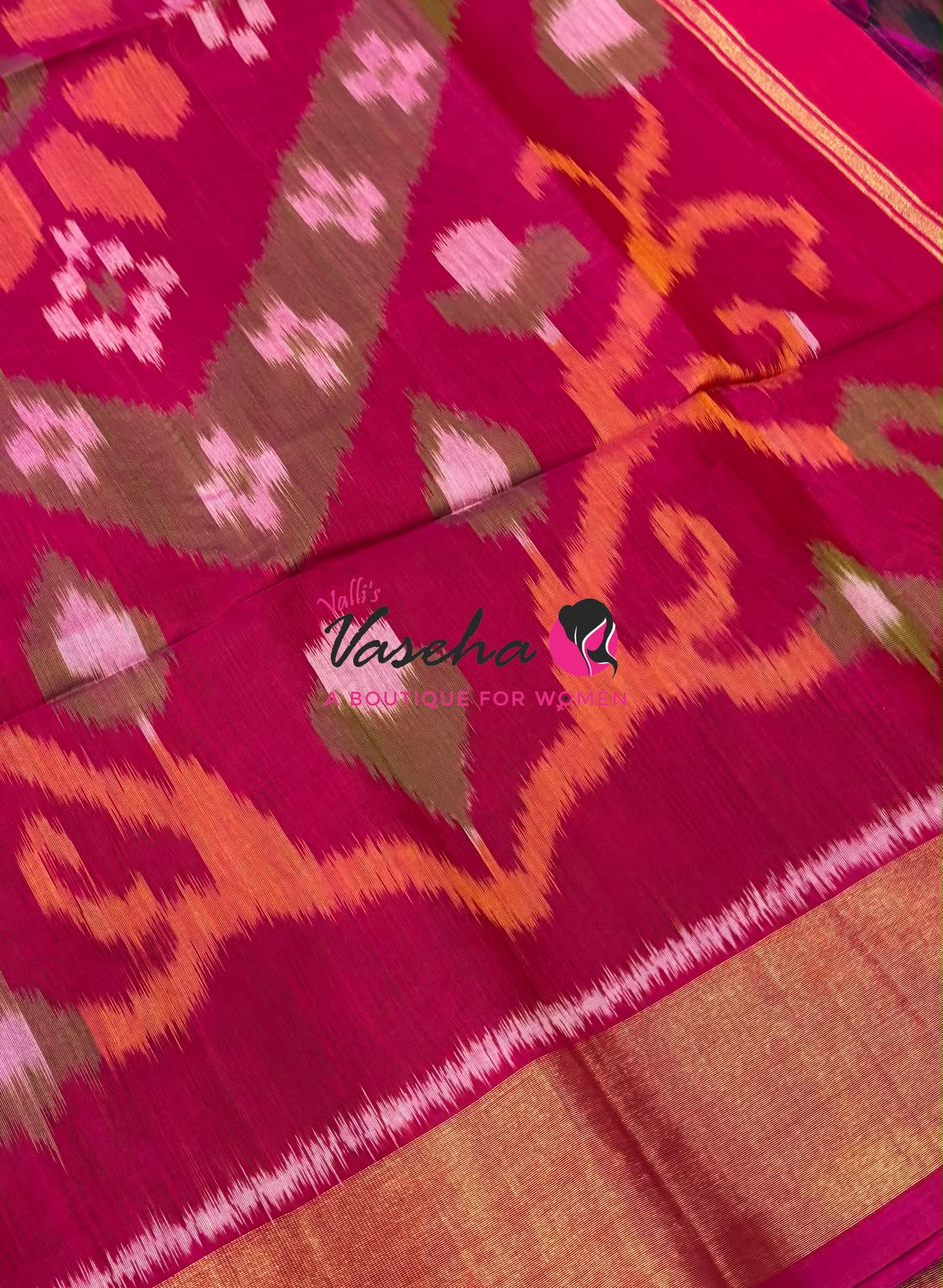 Pochampally Silk Cotton Saree - Grey & Pink Shade - VVPPS001