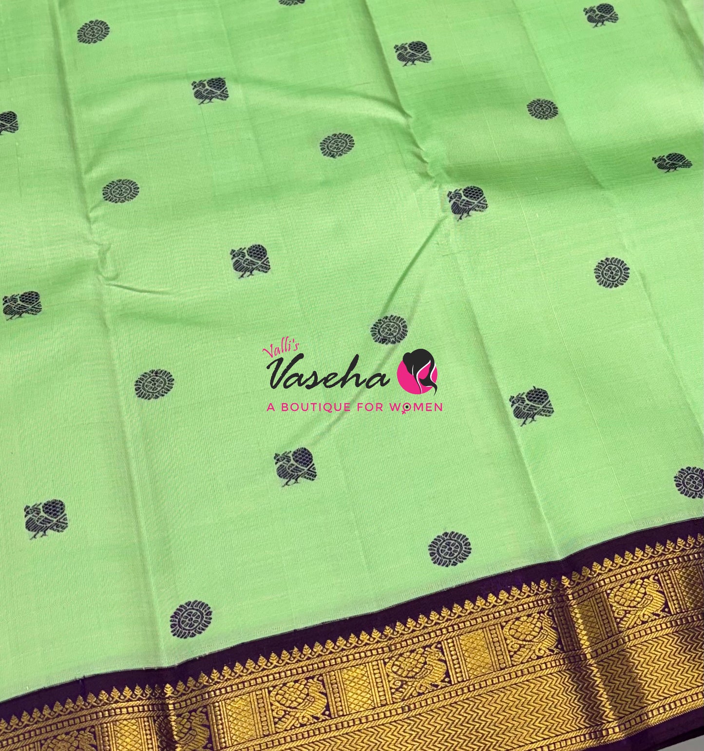 Pure Vintage Korvai Kanchipuram Silk Saree - Light Green & Purple Combo - VVPS072