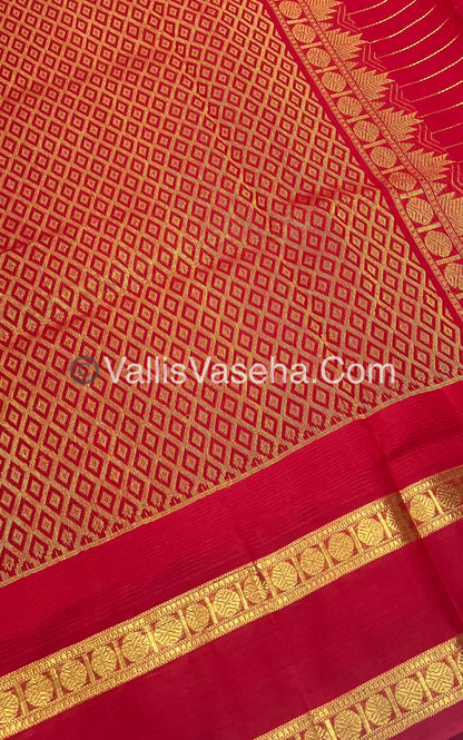 Pure Korvai Silk Cotton Saree - Lavender With Red - VVKSC020