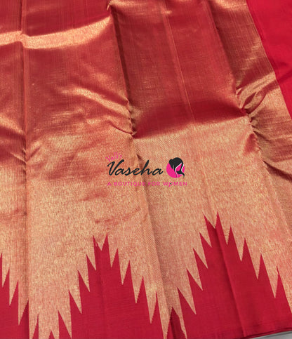 Pure Vintage Kanchipuram Silk Saree  - 8 Kol Weaving - Red Shade VVPS019