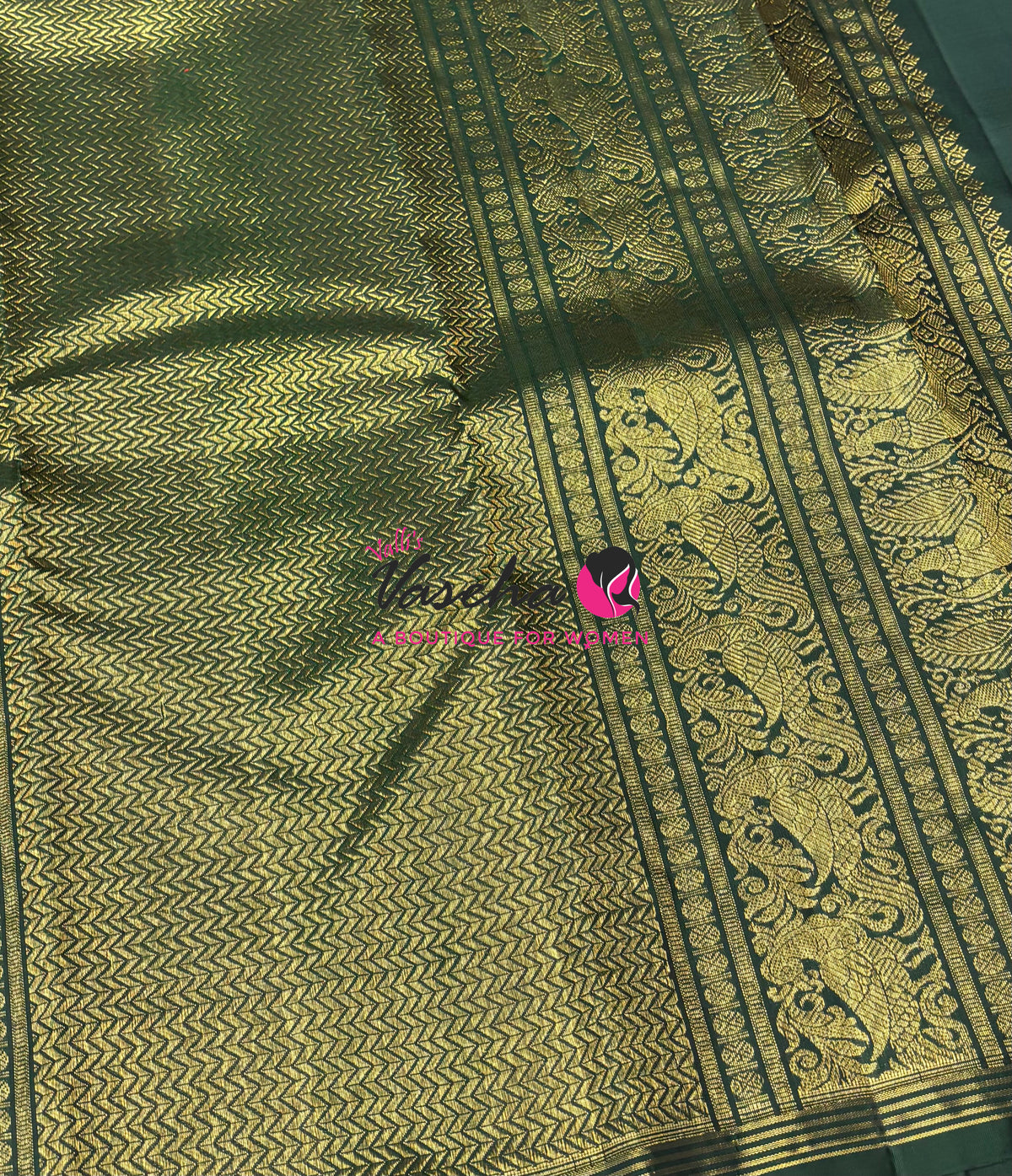 Pure Kanchipuram Silk Saree - Mayil Butta Border - Green Shade - VVPS006