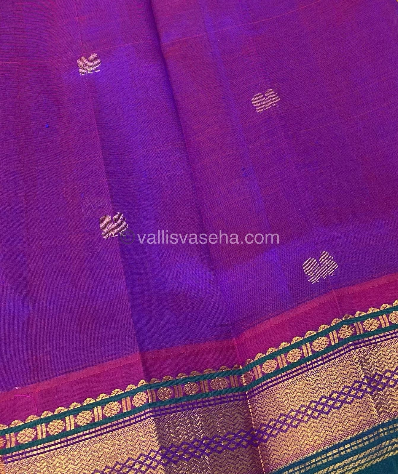 Pure Korvai Silk Cotton Saree - with Mango Yellow With  Purple Combo - VVKSC004