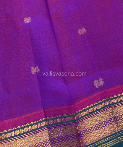 Pure Korvai Silk Cotton Saree - with Mango Yellow With  Purple Combo - VVKSC004