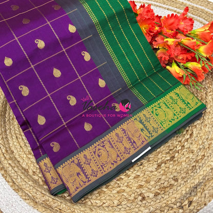Semi Silk Cotton Saree - Checked Pattern with Butta  - VVSSC013
