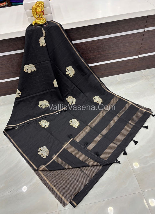 Semi Tussar Silk  - Black Shade - VVSTS042