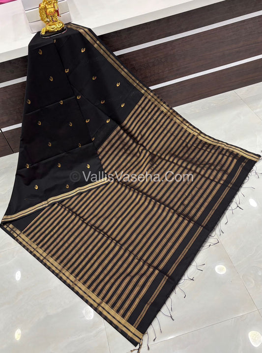 Pure Maheshwari Silk Cotton Saree - Black Color - VVMSC007
