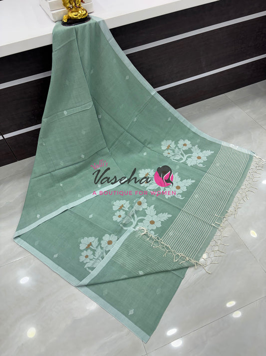 Bengal Kaddhi Cotton Saree | VVBKC002 | Pastel Green Shade