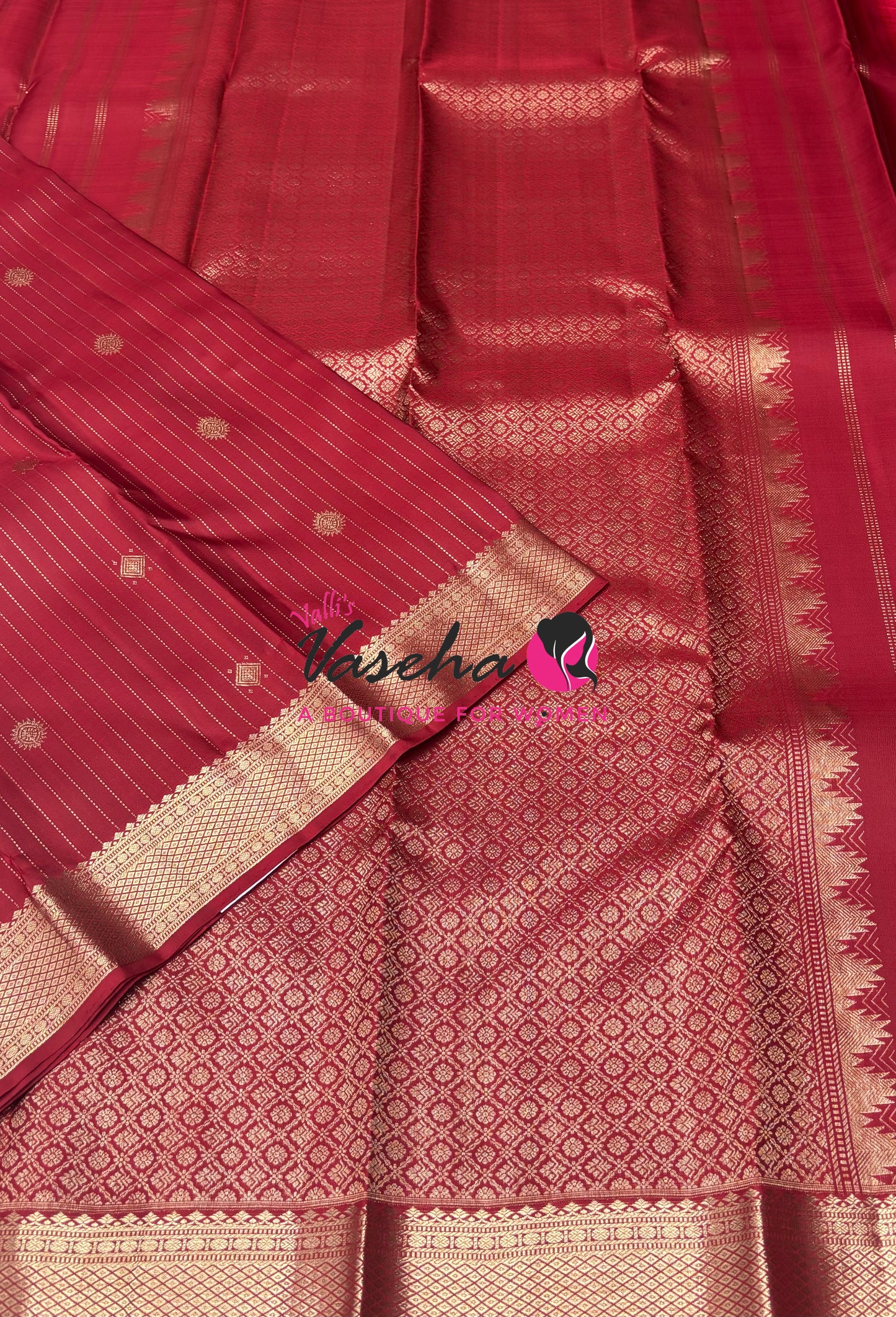 Pure Kanchipuram Silk Saree - Vairavoosi Design  - Maroon Shade  - VVPS087
