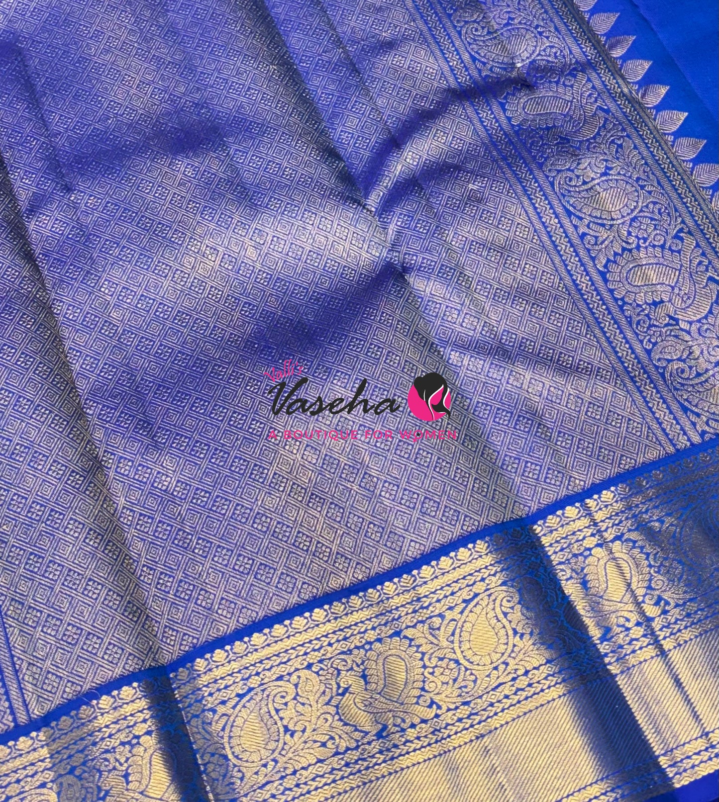 Pure Kanchipuram Silk Saree - Vairavoosi Design  - Dual Tone Blue & Blue Combo - VVPS059