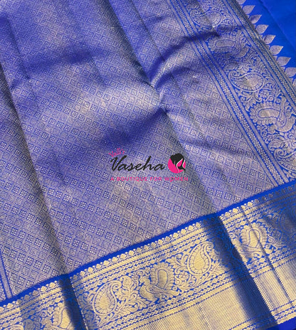 Pure Kanchipuram Silk Saree - Vairavoosi Design  - Dual Tone Blue & Blue Combo - VVPS059