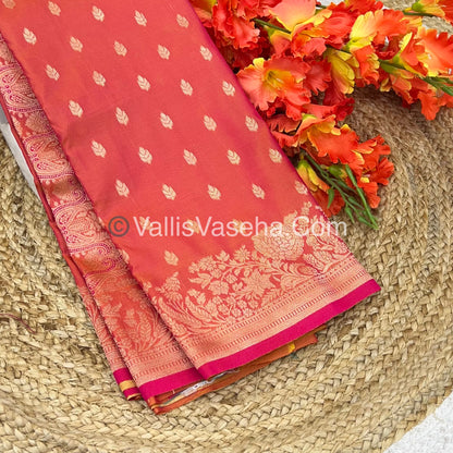 Semi Soft Silk with Border - Peachish Orange  Shade -VVSSS012