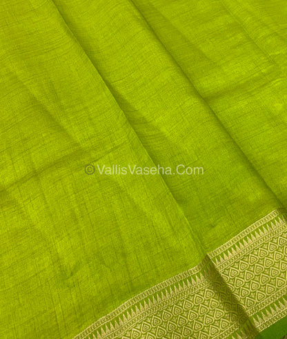 Semi Tussar Silk - Grand Pallu  - Apple Green Shade - VVSTS020