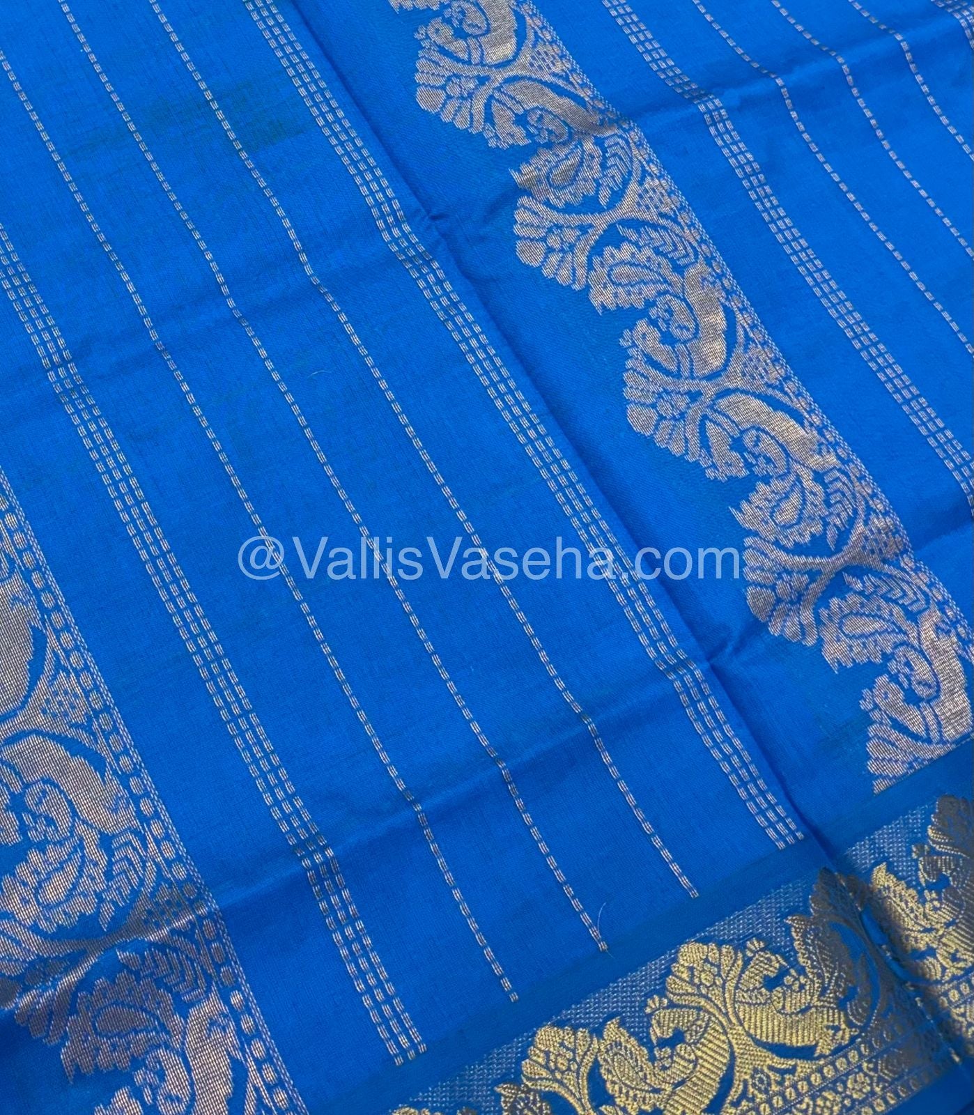 Semi Silk Cotton Saree - Green with with Blue shade - VVSSC002