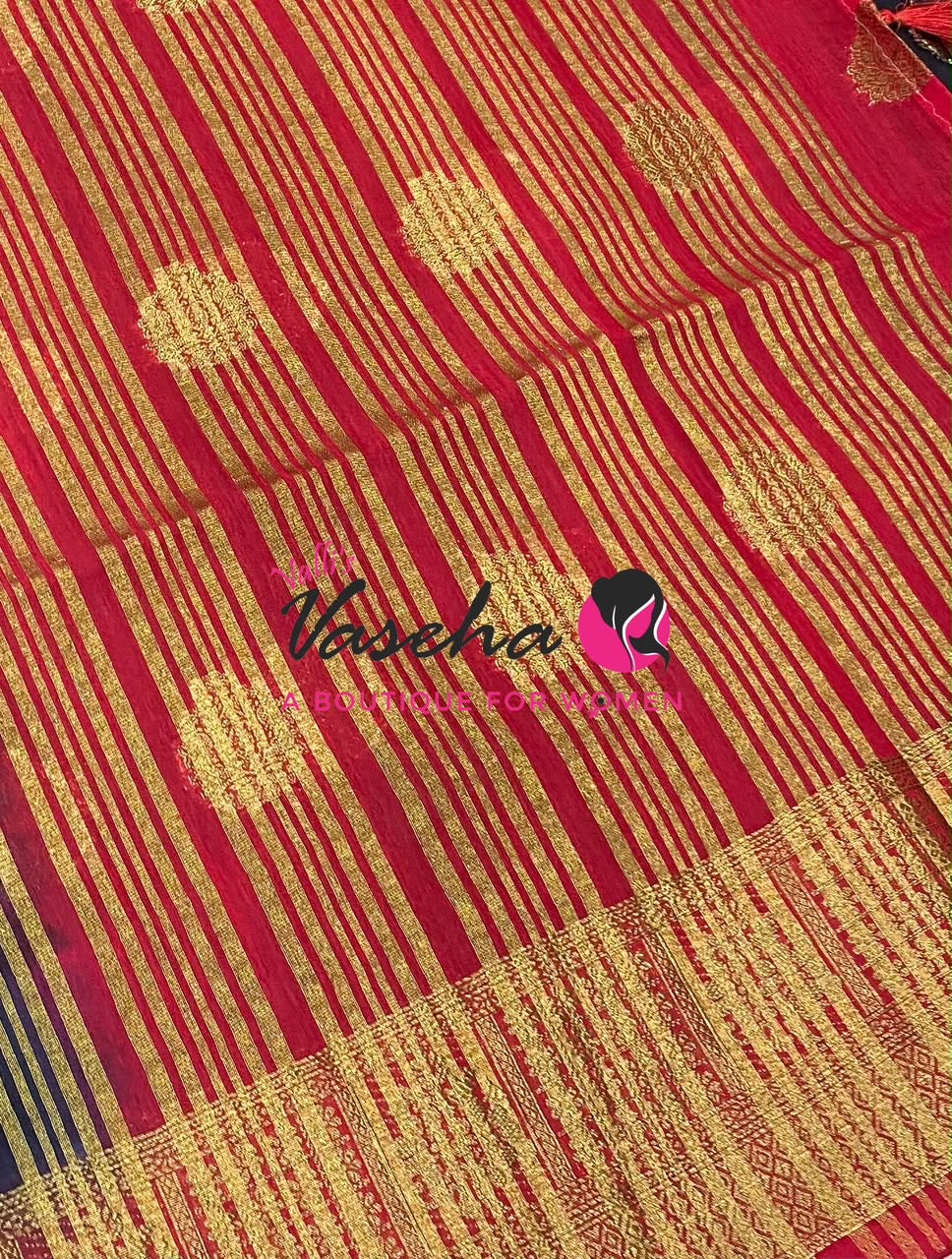 Semi Jute Silk Saree - Black With Red Shade- VVSJS002