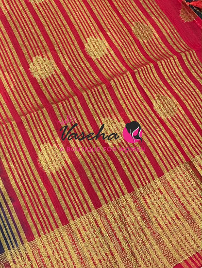 Semi Jute Silk Saree - Black With Red Shade- VVSJS002