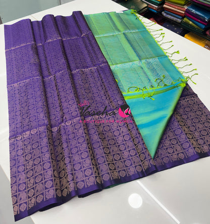 Pure Soft Silk Saree - Purple With Dual Tone Green Shade - VVPSS097