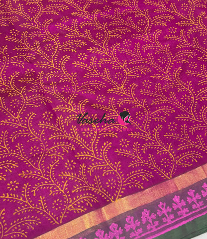 Pure Printed Silk Cotton Sarees - Pink With Green - VVPSC004