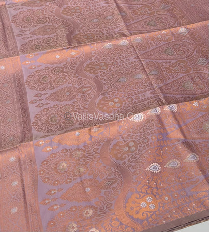 Semi Soft Silk - Border Butta  - Lavender Cream Shade -VVSSS010