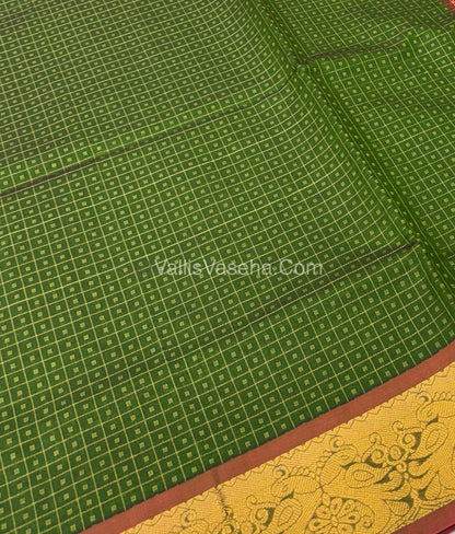 Semi Silk Cotton Saree - Green With Red Shade - VVSSC006