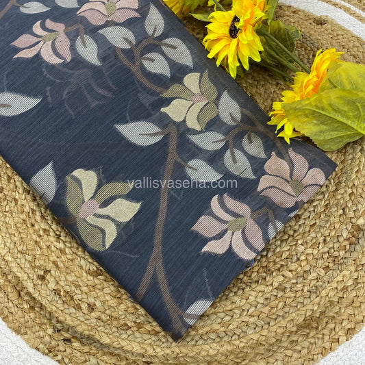 Semi Raw Silk with Jamdhani Design Weaving  - Dark Grey Shade - VVRS001