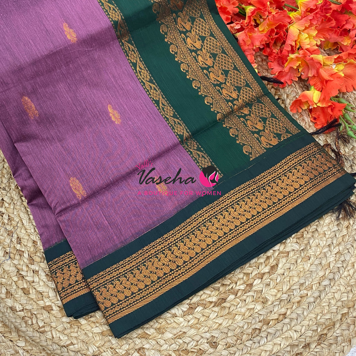 Kalyani Cotton Saree - Purple With Green Shade - VVKC002