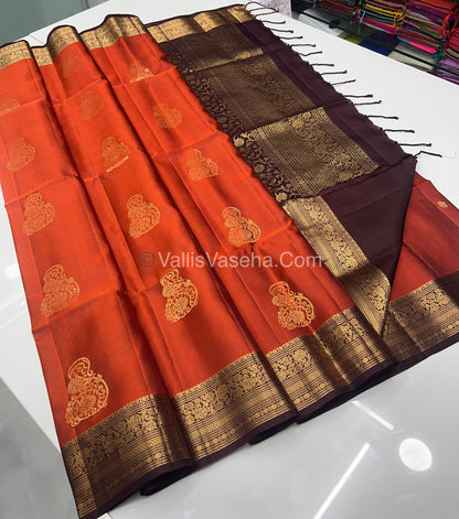Pure Soft Silk Saree - Kanchi Border - Rust Orange & Wine Brown Combo - VVPSS046
