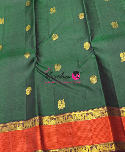 Pure Vintage Korvai Kanchipuram Silk Saree - Green & Maroon Combo - VVPS038