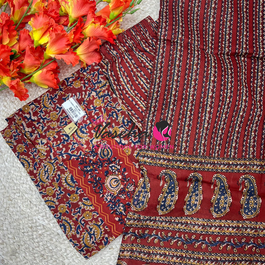 Ready Made | Anarkali - Kalamkari Print |Salwar, Kameez & Duppatta(3pc)|Cotton |Merun- VVAS008