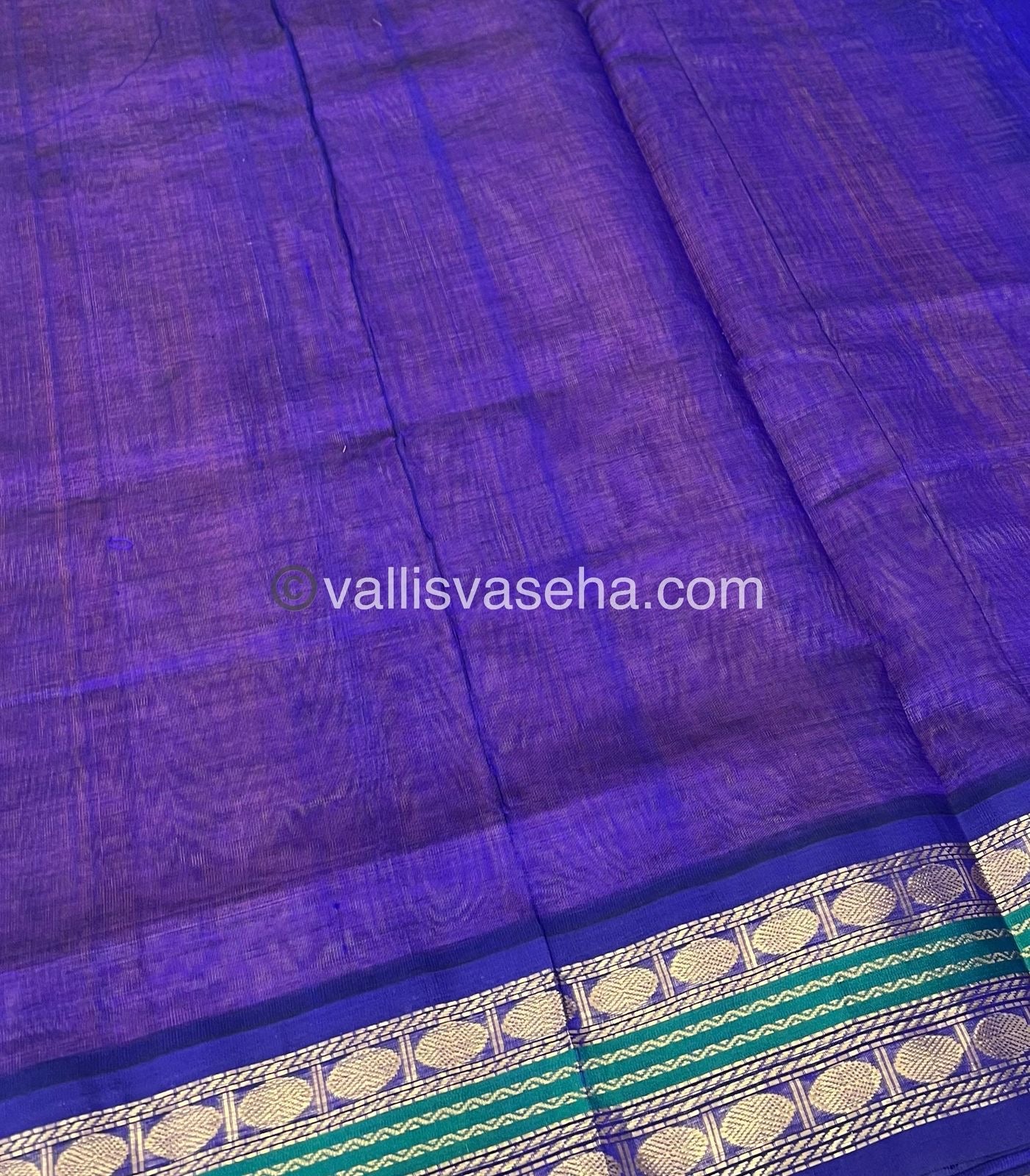 Pure Korvai Silk Cotton Saree - Peach & Gold with Blue - VVKSC004