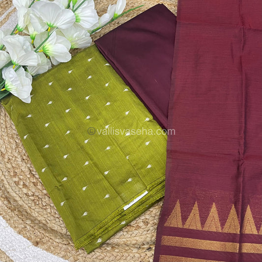 Unstitched Salwar Material -Raw Silk - Mehendi green with Maroon Shade - VVUSM004