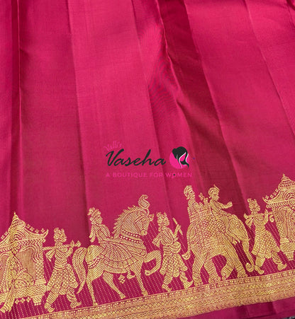 Pure Kanchipuram Silk Saree - Pallaku Design Self Border- Maroon Shade  - VVPS090