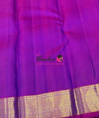 Pure Kanchipuram Silk Saree - Peacock Blue With Purplish Pink - VVPS097