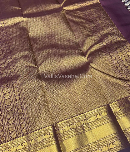 Pure Kanchipuram Silk Saree - Onion Pink With Brown Combo - VVPS010