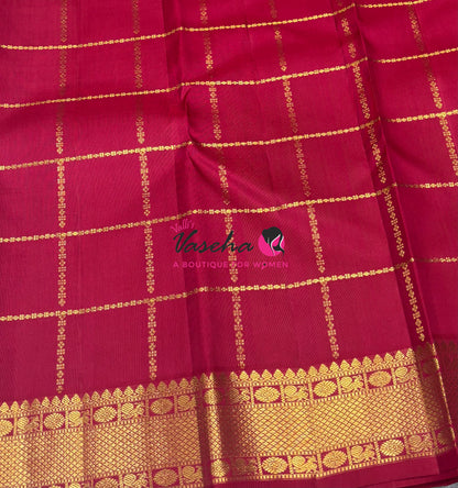 Pure Vintage Korvai Kanchipuram Silk Saree - Pazhum Pazhamum Checks - VVPS061