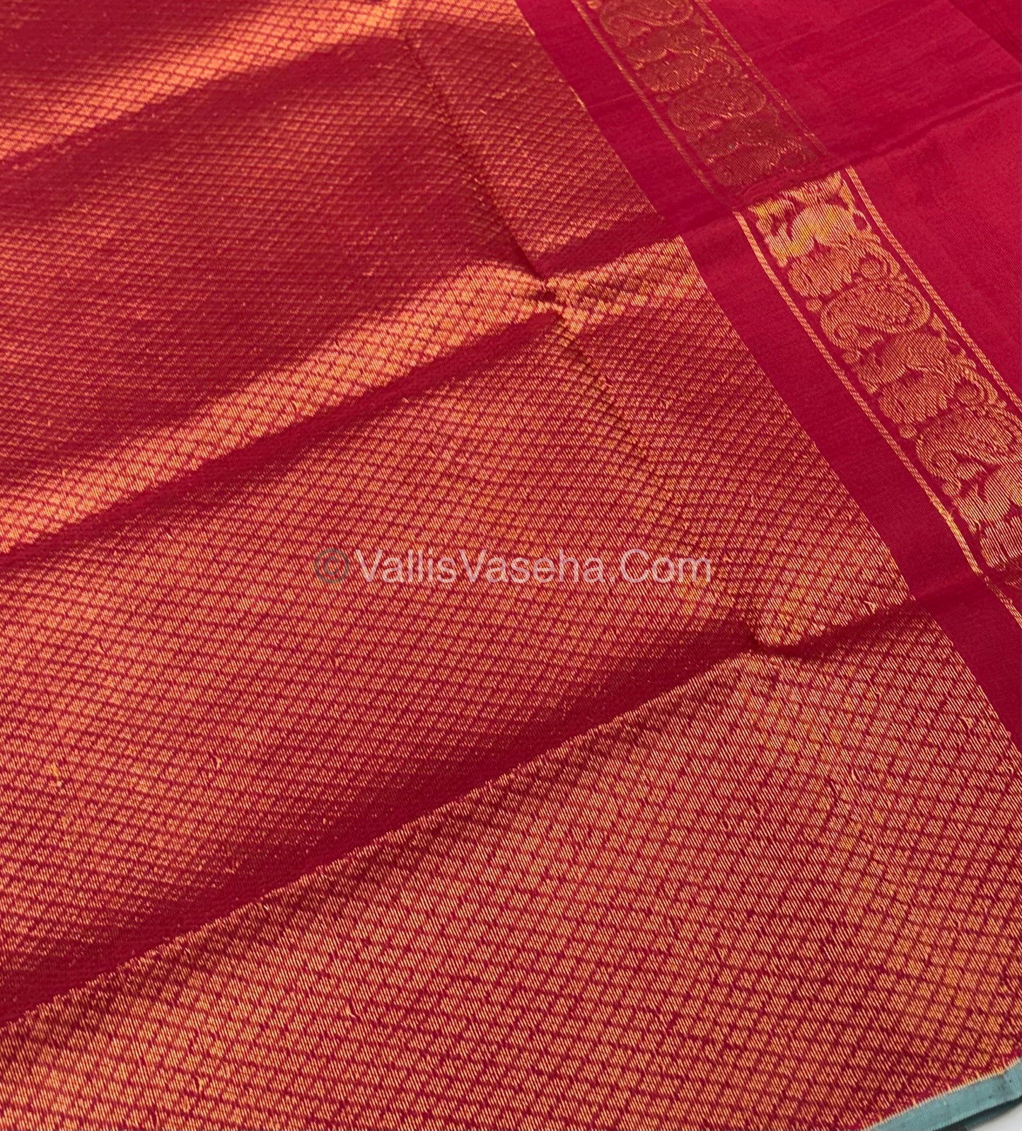 Pure Silk Cotton Saree - Red  With Blue Shade - VVPSC002