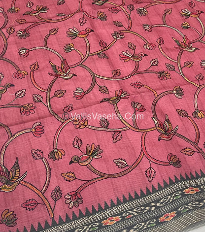 Semi Tussar - Kantha Work Embroidery - Light Pink Shade - VVSTK001