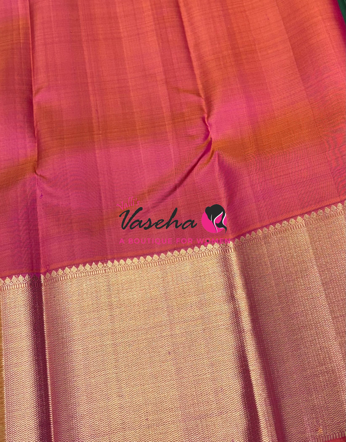 Pure Vintage Korvai Kanchipuram Silk Saree - Green With Peach - VVPS102