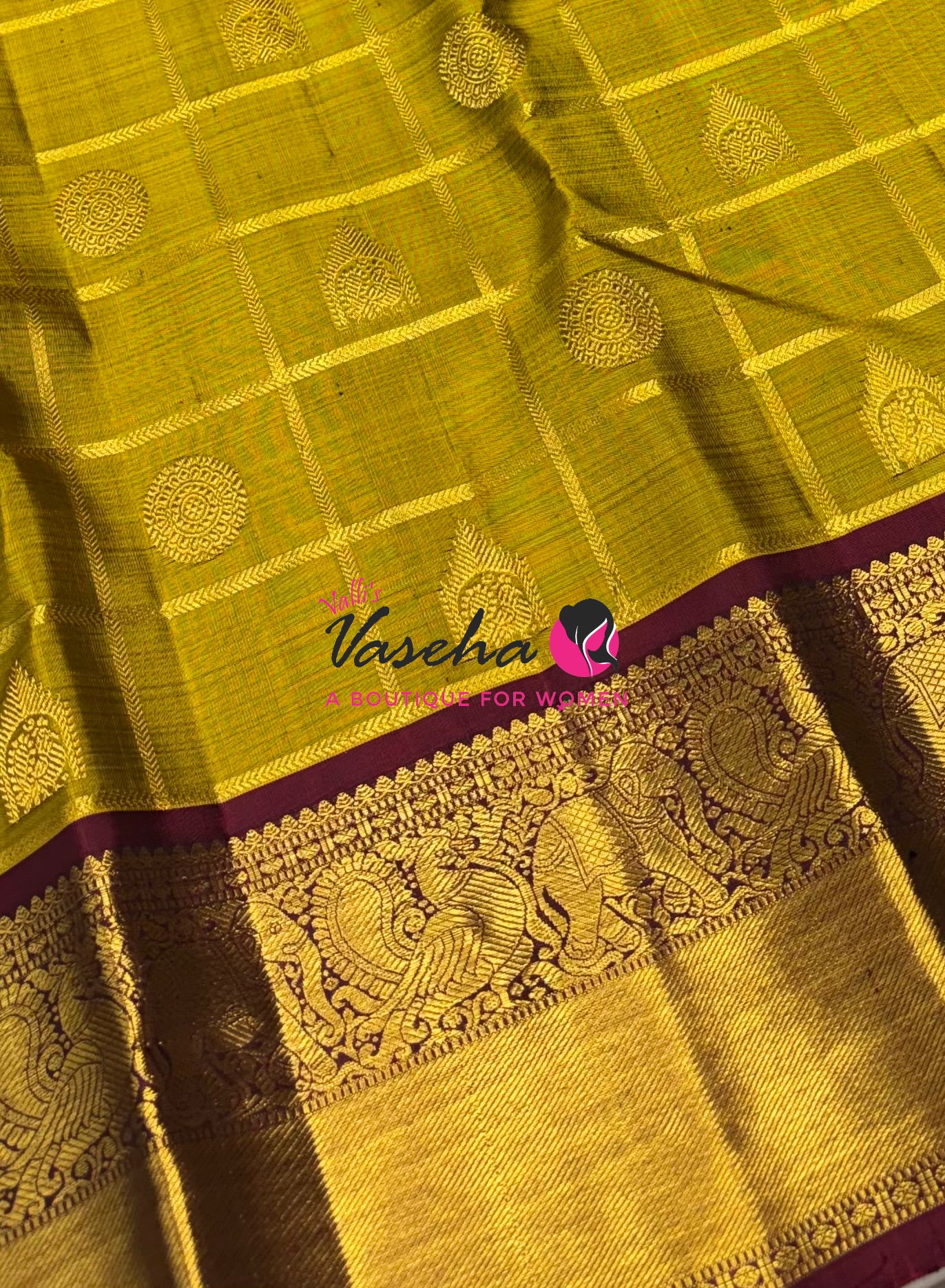 Pure Bridal Kanchipuram Silk Saree -  Golden Green & Maroon Combo - VVPS074
