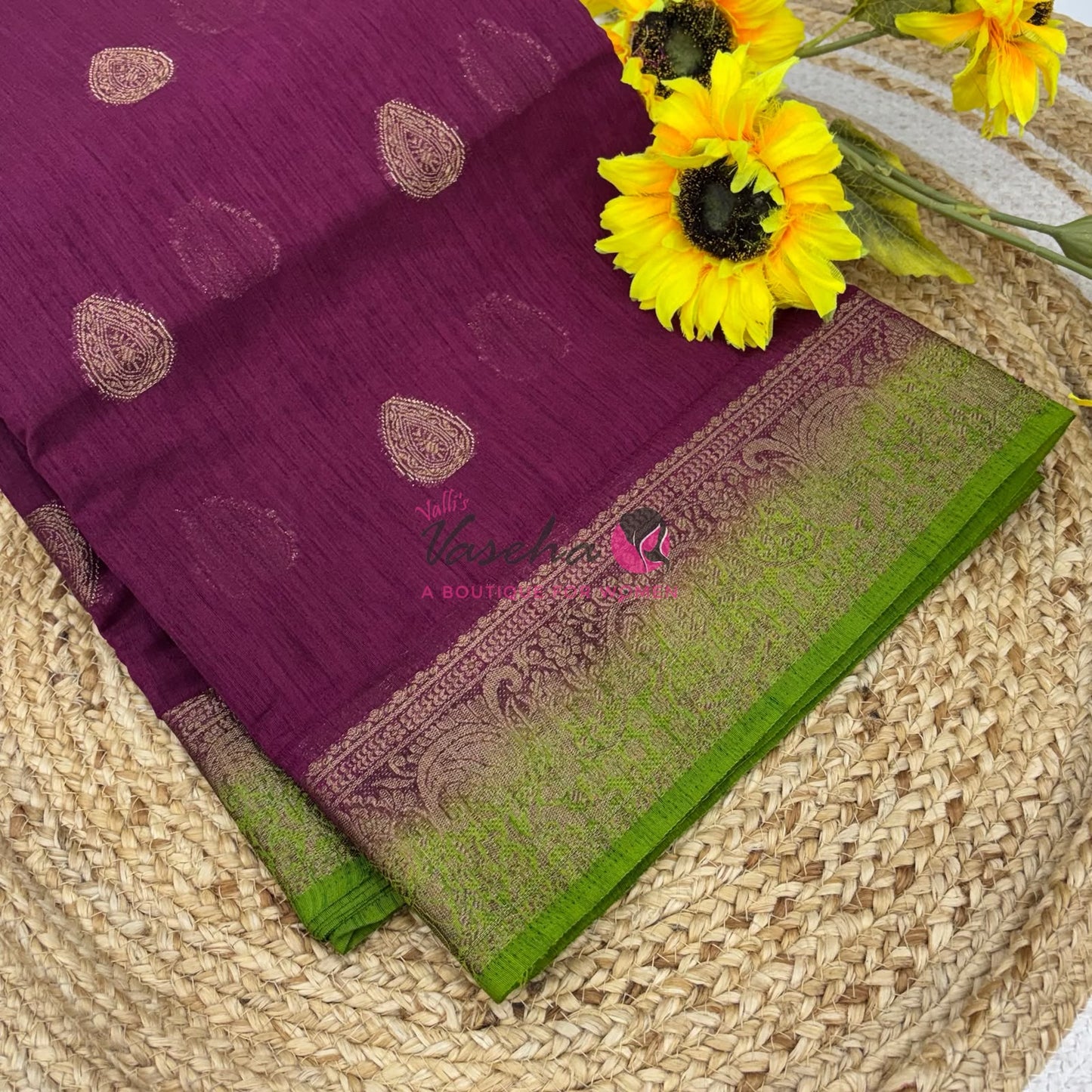 Bamboo Silk Saree- Maroon with Green Shade - VVBSS016