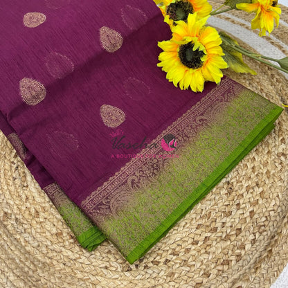 Bamboo Silk Saree- Maroon with Green Shade - VVBSS016