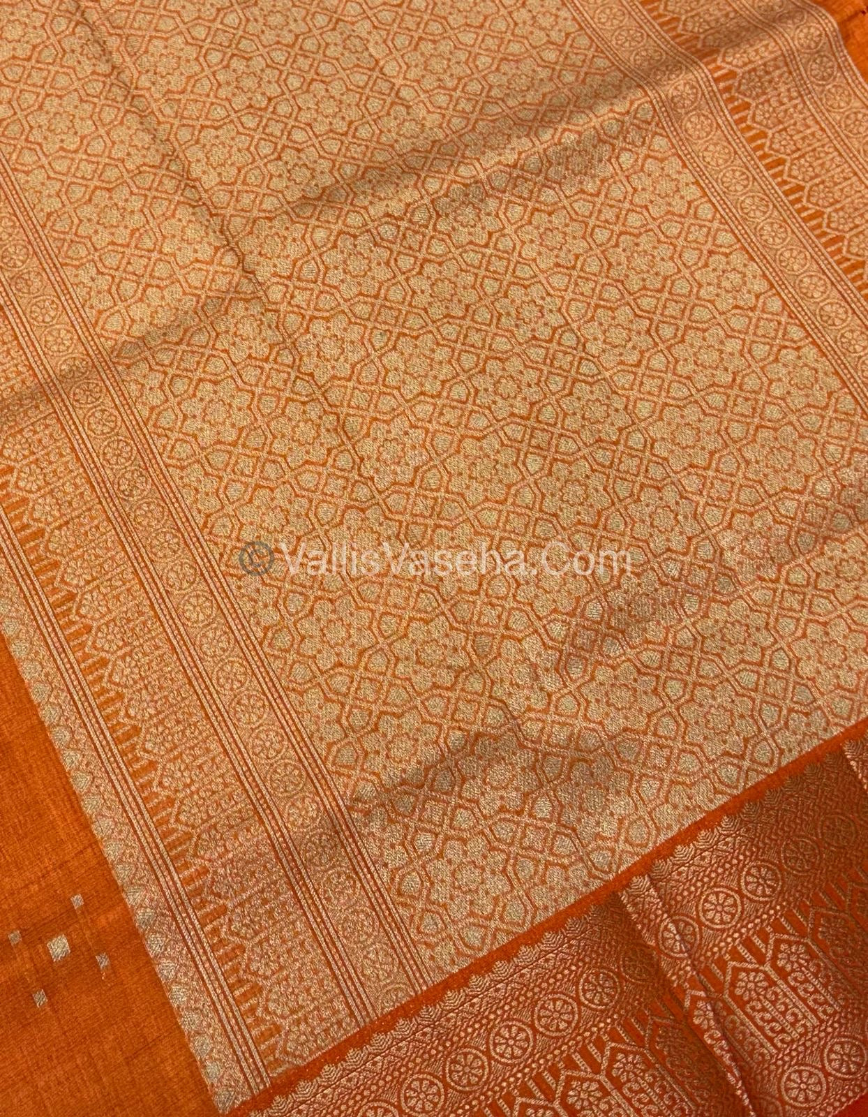 Semi Tussar Silk - Grand Pallu  - Orange Shade - VVSTS031