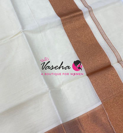 Kerala Cotton Saree - Copper Zari - VVKCS031