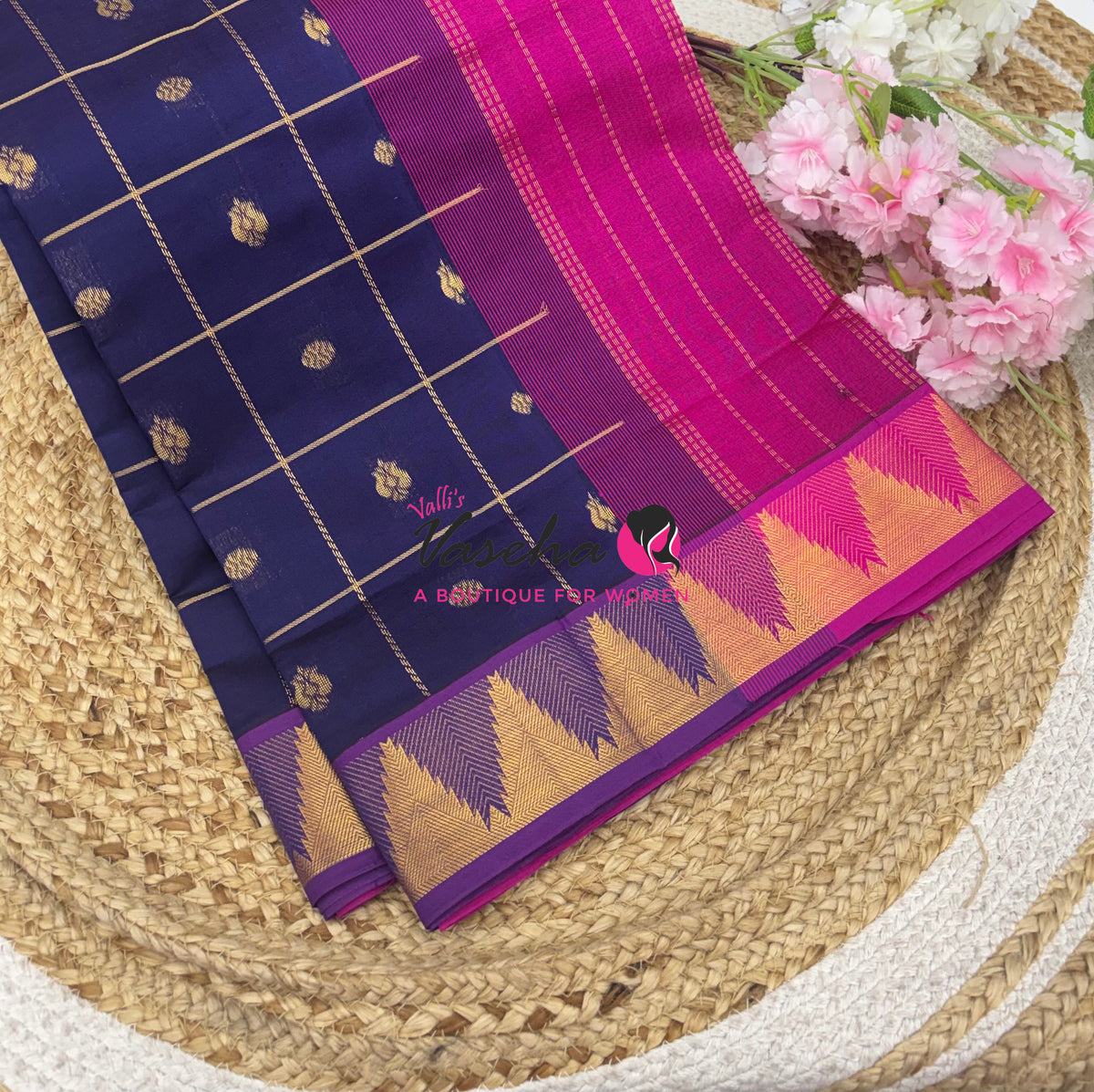 Semi Silk Cotton Saree - Checked Pattern with Butta  - VVSSC013